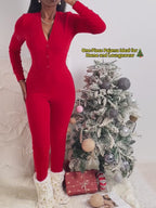 Combinaison Pyjama Sexy avec Rabat Boutonné